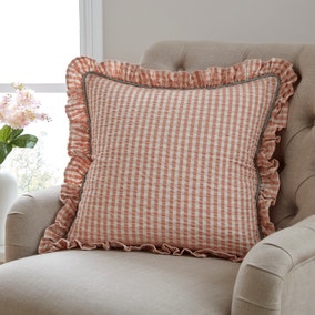Seersucker Gingham Frill Cotton Square Cushion Seersucker Gingham Frill Cotton Square Cushion