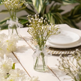 Set of 3 Artificial Gypsophila Bundles in Glass Bottle Vases Set of 3 Artificial Gypsophila Bundles in Glass Bottle Vases