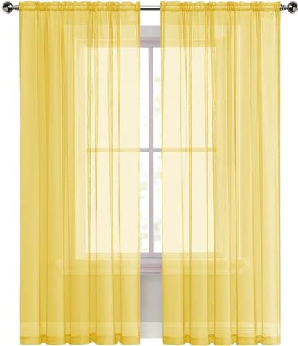SpaceDresser Sheer Voile Window Treatment Rod Pocket Curtain Panels for Kitchen Bedroom Living Room Drapes Sunlight Filtering Privacy Semi Home...