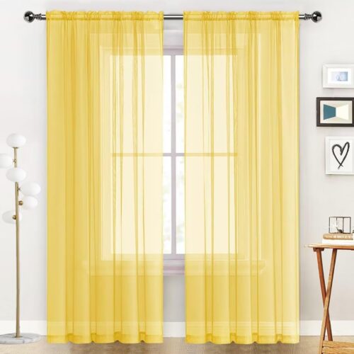 SpaceDresser Sheer Voile Window Treatment Rod Pocket Curtain Panels for Kitchen Bedroom Living Room Drapes Sunlight Filtering Privacy Semi Home...