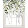 Tie Up Curtain for Windows,Green Eucalyptus Leaves Watercolor Botanical on White Balloon Rod Pocket Curtains Tie-up Valance for Kitchen...