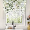 Tie Up Curtain for Windows,Green Eucalyptus Leaves Watercolor Botanical on White Balloon Rod Pocket Curtains Tie-up Valance for Kitchen...