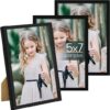 upsimples 5x7 Picture Frame Set of 3, Made of High Definition Glass for 5 x 7 Black Frames, Wall and Tabletop Display Thin Border Photo Frame for...
