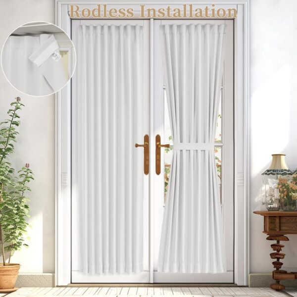 Vatge Self-Adhesive French Door Curtains - Rodless No Drill Light Filtering Window Treatment for Sliding Glass Doors, 1 Panel, W25 x L72, Greyish...