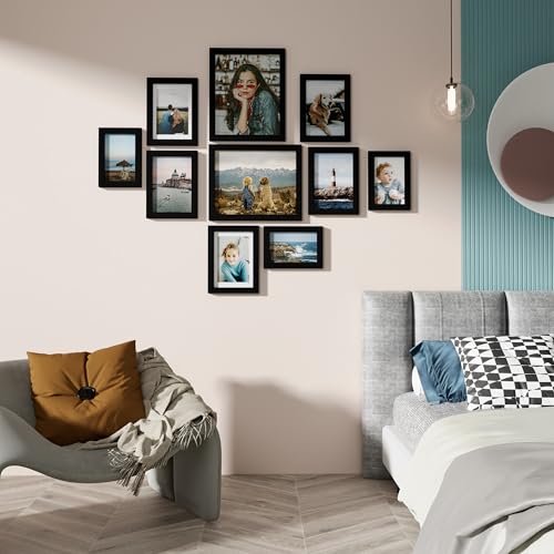 Vittanly 10 Pack Picture Frames Collage Wall Decor, Gallery Wall Frame Set for Wall or Tabletop Display, Engineered Wood and Shatter-resistant...