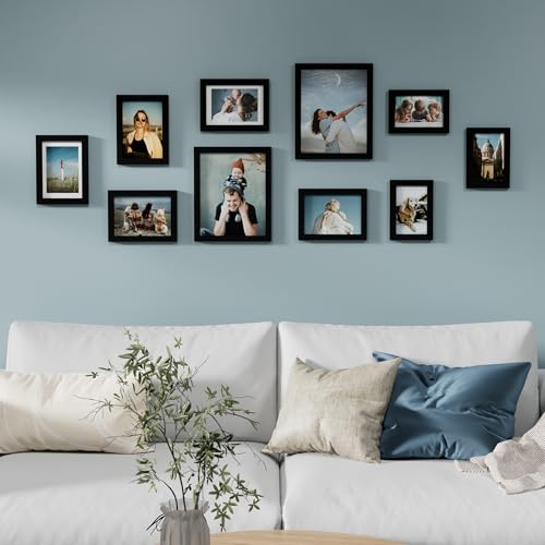 Vittanly 10 Pack Picture Frames Collage Wall Decor, Gallery Wall Frame Set for Wall or Tabletop Display, Engineered Wood and Shatter-resistant...