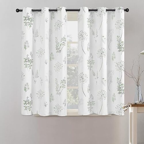 XTMYI Short Bathroom Curtains for Small Window,80% Blackout Watercolor Eucalyptus Wildflowers Boho Curtains for Kitchen Nursery,45 Inch Length,Sage...
