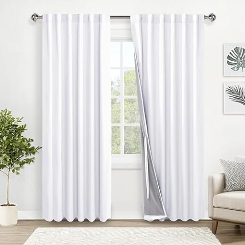XWZO 100% Blackout Curtains 2 Panels with Tiebacks- Heat and Full Light Blocking Window Treatment with Black Liner for Bedroom/Nursery, Rod Pocket...