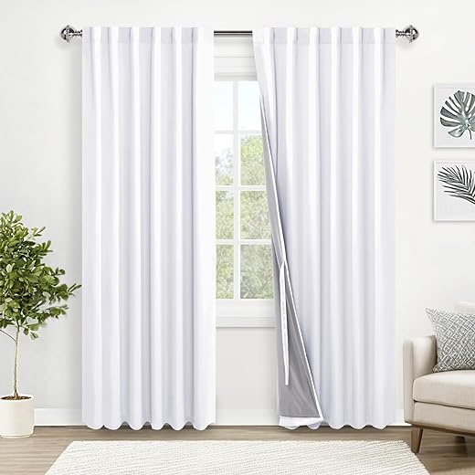 XWZO 100% Blackout Curtains 2 Panels with Tiebacks- Heat and Full Light Blocking Window Treatment with Black Liner for Bedroom/Nursery, Rod Pocket... XWZO 100% Blackout Curtains 2 Panels with Tiebacks- Heat and Full Light Blocking Window Treatment with Black Liner for Bedroom/Nursery, Rod Pocket...